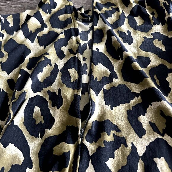 80s Vintage Luciano Pavarotti Olive Leopard Print Dress Tassel Italy US 8 RARE - Picture 12 of 14